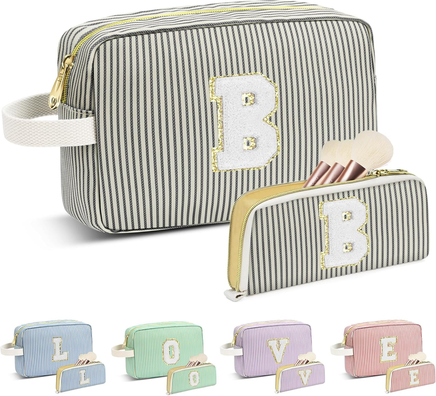 Travel Makeup Bag Christmas Gifts for Women Girl Teens, Personalized Initial Makeup Bag for Cute Teen Girls, Preppy Stuff Toiletry Bag Cosmetic Bag, Teen Girls Gift Trendy Stuff, Letter B