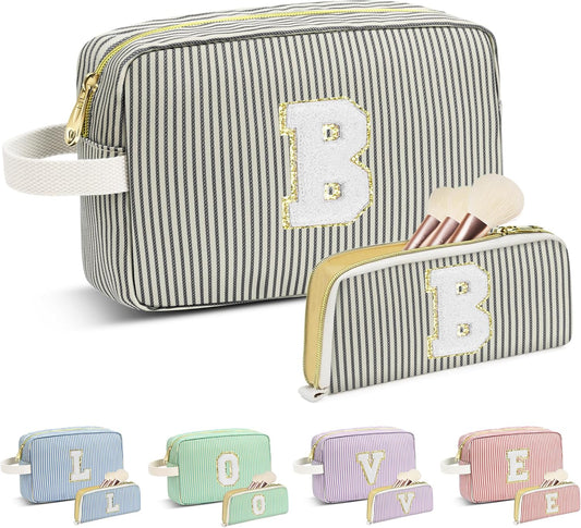 Travel Makeup Bag Christmas Gifts for Women Girl Teens, Personalized Initial Makeup Bag for Cute Teen Girls, Preppy Stuff Toiletry Bag Cosmetic Bag, Teen Girls Gift Trendy Stuff, Letter B