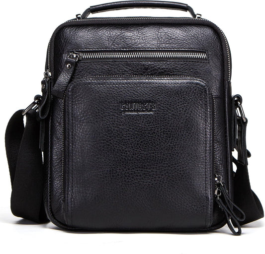 Top Grain Leather 11" Messenger Bag for Man & Woman, Multi Pockets, Fits to 8.3"/10.9" iPad for Daily/School/Business/Travel
