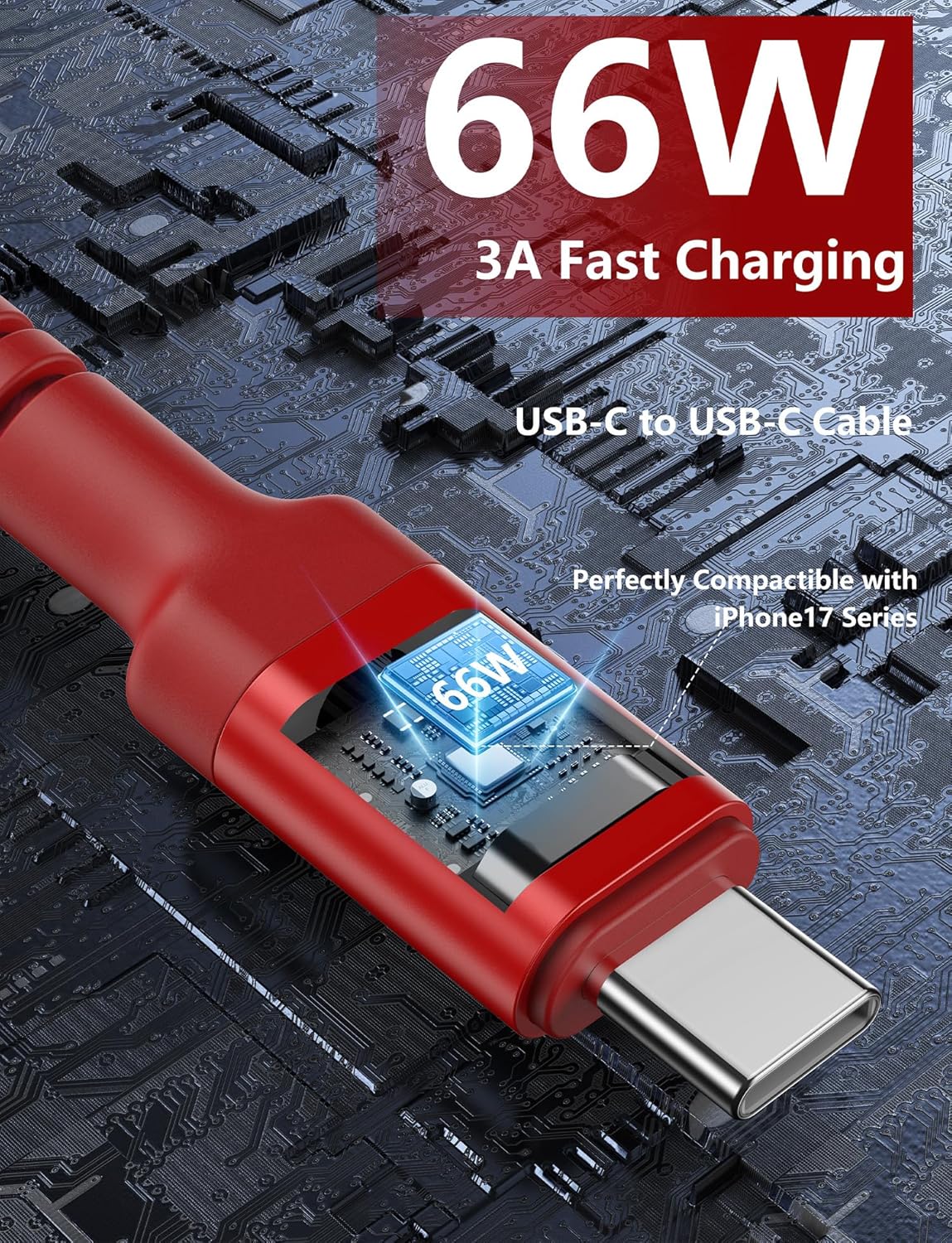 USB C to C Cable 10FT, 2Pack USB C Charger Cable, Long Type C Fast Charging Cable Nylon Braided USBC Charger Cord Compatible with iPhone 17/16/15/Pro/Plus/Pro Max/Samsung Galaxy S23/LG/Switch-Red