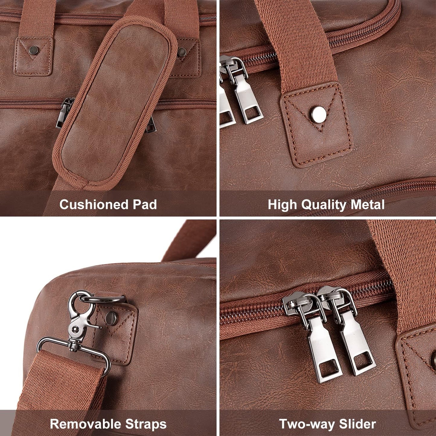 Leather Travel Bag with Shoe Pouch,Weekender Overnight Bag Waterproof Leather Large Carry On Bag Travel Tote Duffel Bag for Men or Women-Brown