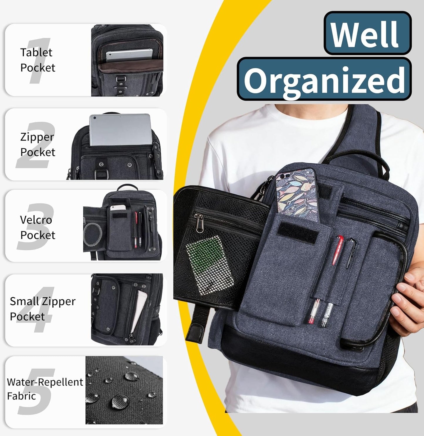 Schkleier Messenger Bag for Men Canvas Sling Bag Crossbody Backpack Laptop Shoulder Bag Hiking Daypacks Casual Tactical