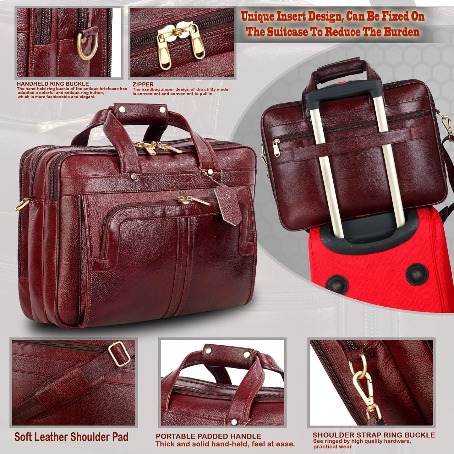 Full Grain Leather 16 Inch Briefcases Laptop Shoulder Bags for Men and Women Business Work Bag Leather Satchel Bag