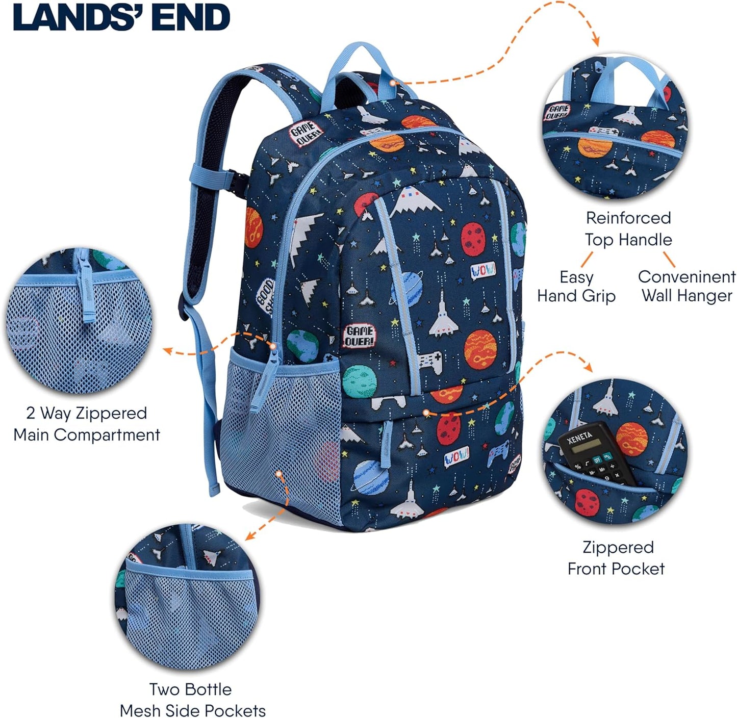 Lands' End Unisex Kids Medium ClassMate Lightweight Durable Elementary School Backpack, Chambray