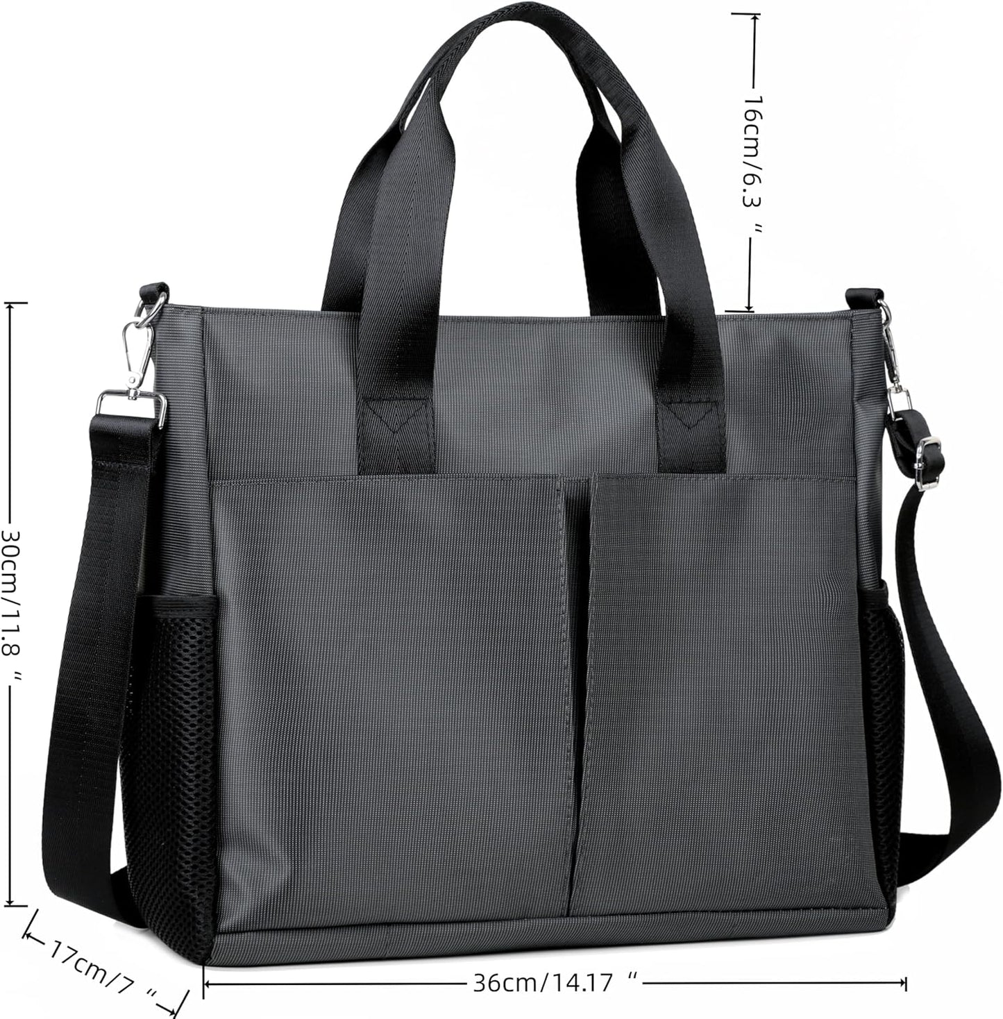 Oxford Canvas Tote Bag for Women,Crossbody Shoulder Bags for Men,Laptop Work Bag,Waterproof Nylon Multi Pocket Handbags for Teacher,Travel,Work,Outdoor,Black