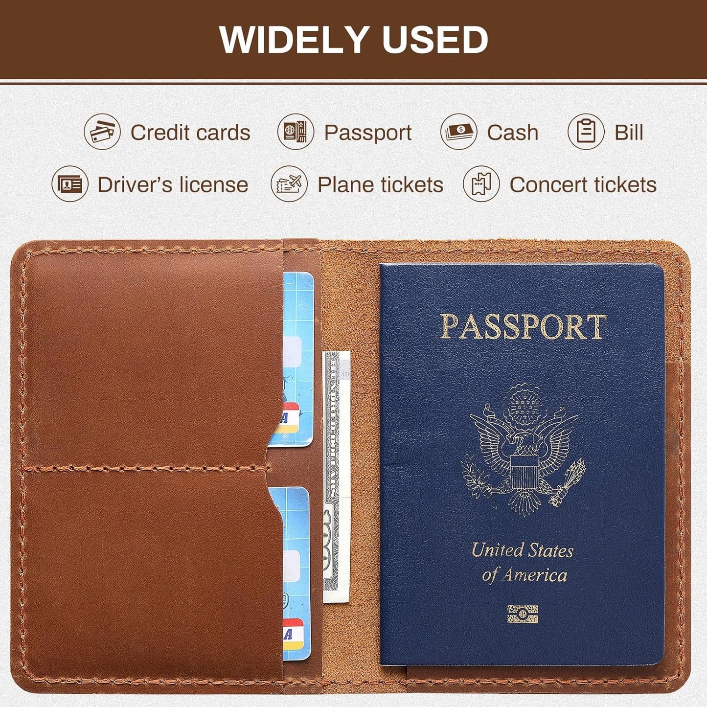 Real Leather Wallet Passport Vaccine Holder Combo Travel Organizer (Light Brown)