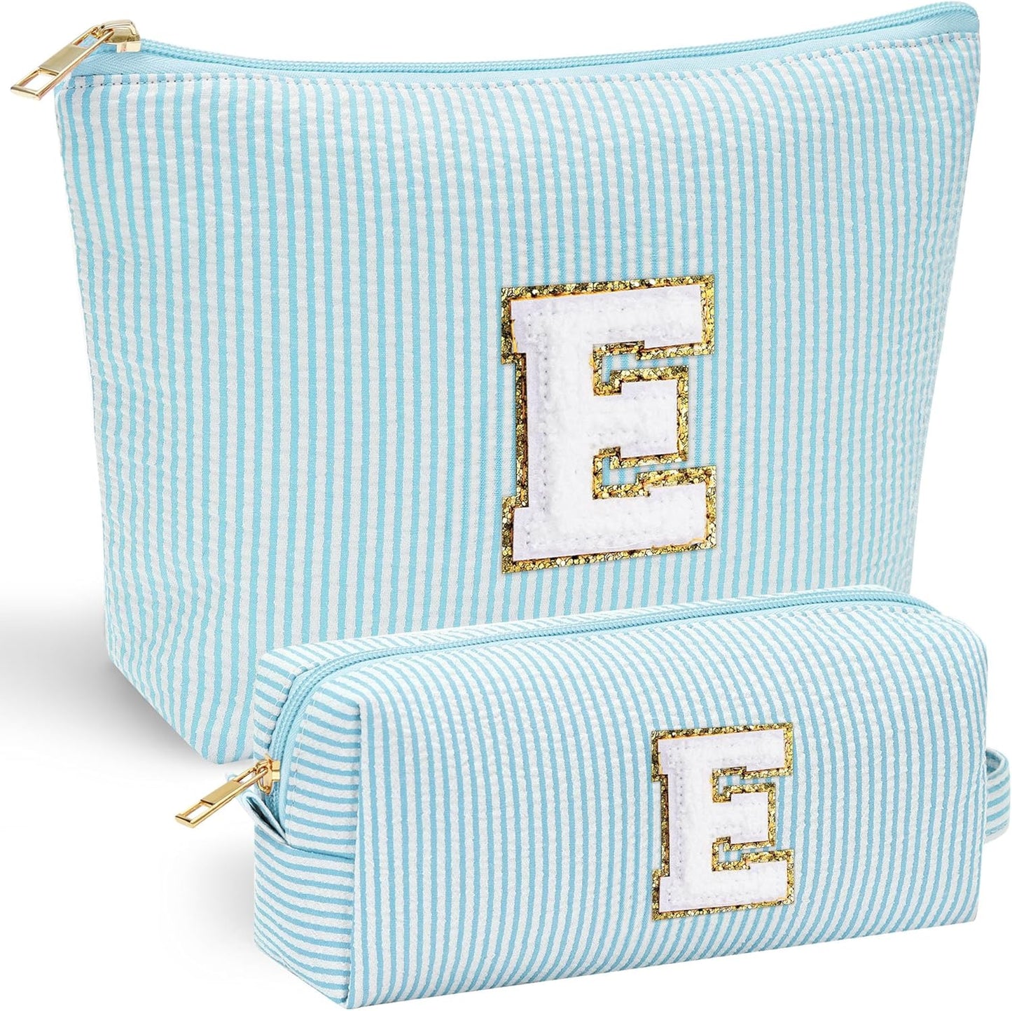 YOOLIFE Initial Makeup Bag for Women - Monogram Cute Makeup Bags Cosmetic Toiletry Pouch Make Up Case for Women Her Best Friend Friendship Sister Teacher, Personalized Birthday Gifts for Women E