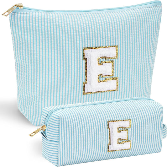 YOOLIFE Initial Makeup Bag for Women - Monogram Cute Makeup Bags Cosmetic Toiletry Pouch Make Up Case for Women Her Best Friend Friendship Sister Teacher, Personalized Birthday Gifts for Women E