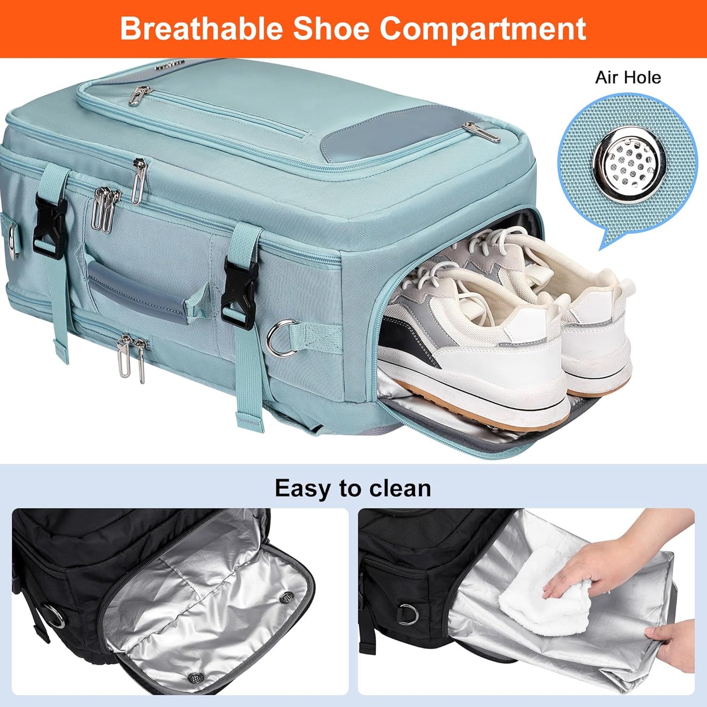 PIJUSHI Travel Backpack for Women Flight Approved Carry on Bag 16 inch Laptop Personal Item Daypack with Shoe Compartment(PE038 Blue)