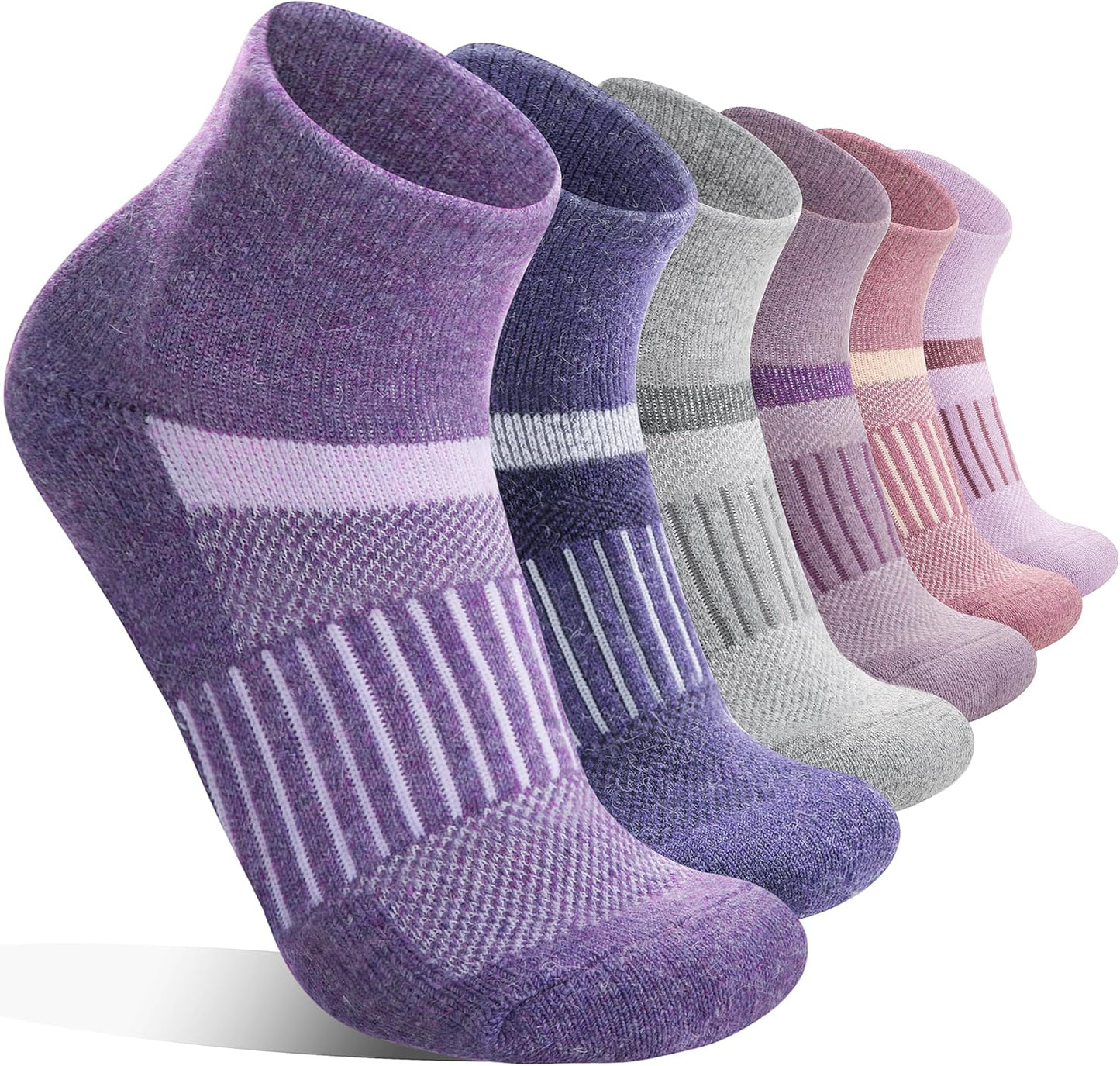 6 Pairs Merino Wool Ankle Running Hiking Socks Compression Support Breathable Thick Cushion No Show Socks for Women Men
