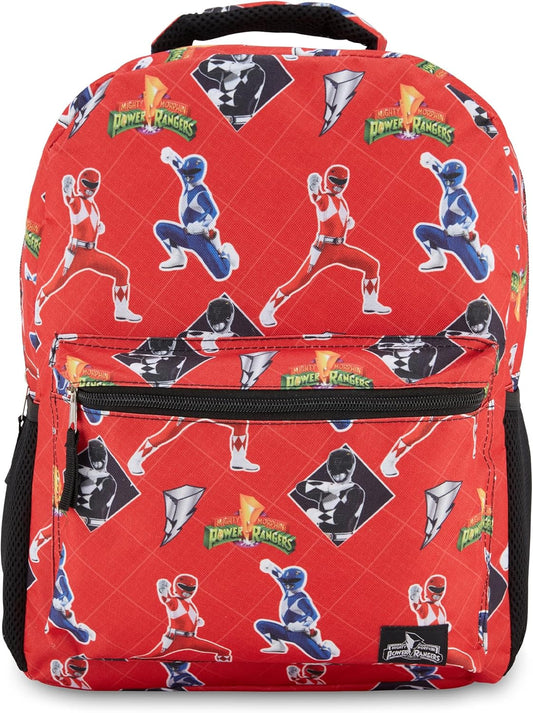 Power Rangers Classic Allover Backpack - Red, Pink, Black, Green Yellow and Green Ranger - Official School Bookbag (Red)
