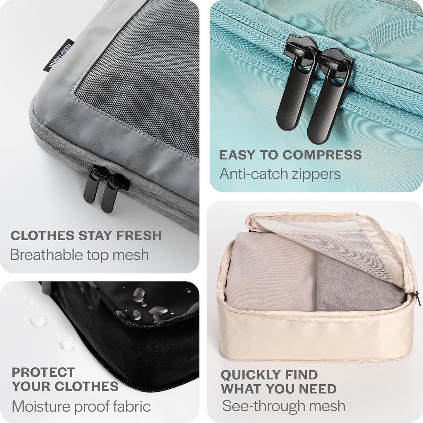 Aerotrunk Compression Packing Cubes for Travel - Luggage Organizer Bags - Double Zipper Packing