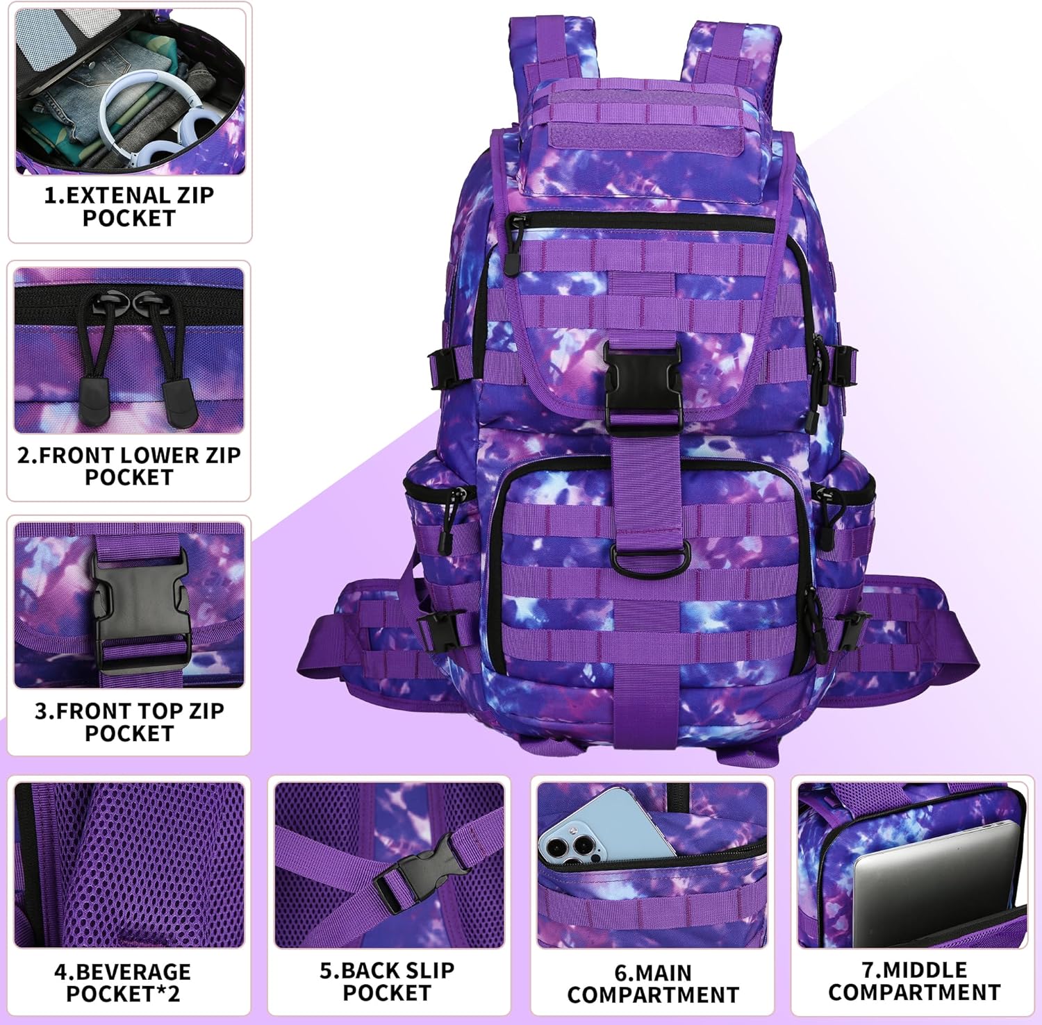 50L Military Tactical Backpack 3 Day Assault Pack Molle Daypack Hiking Backpack for Men and Women
