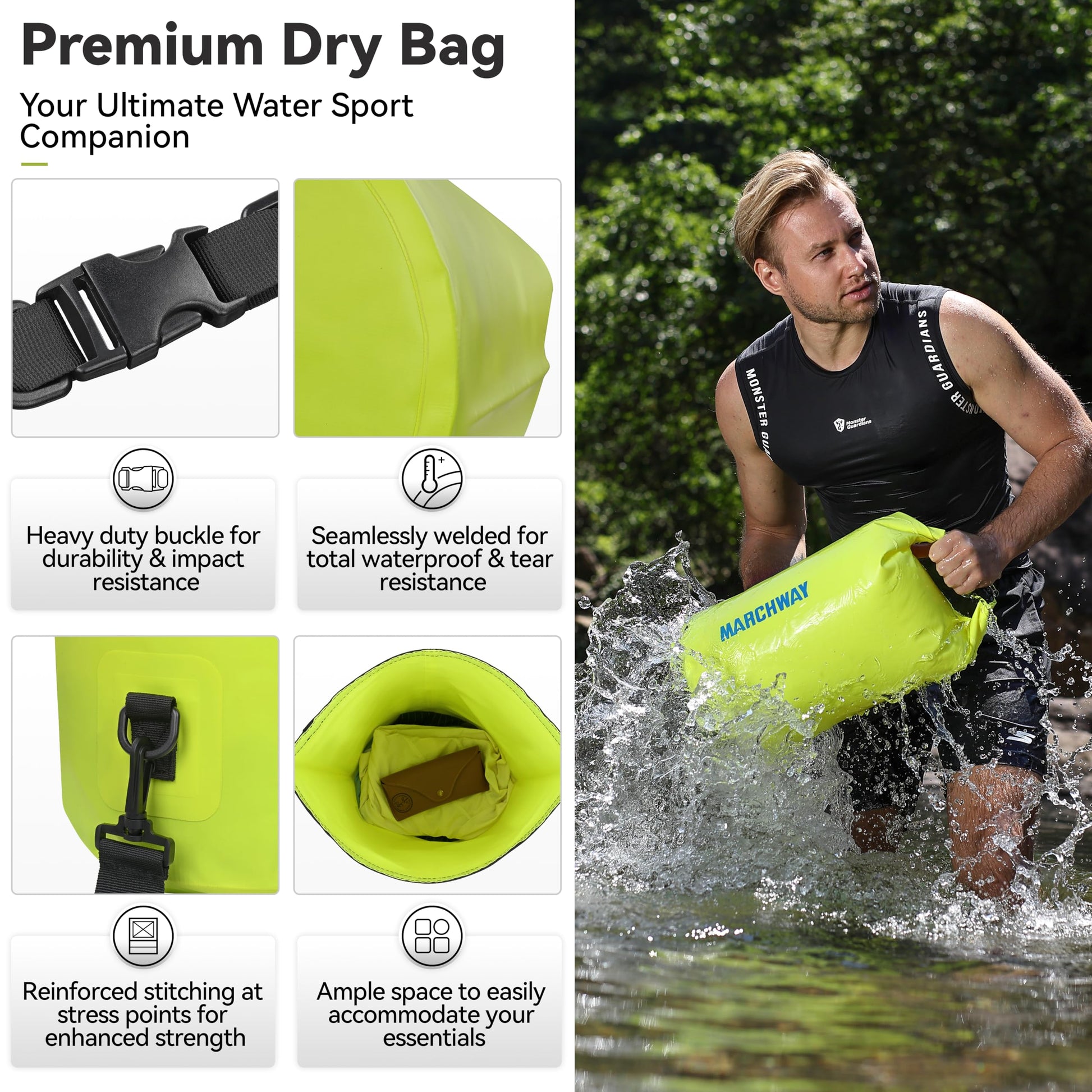 MARCHWAY Floating Waterproof Dry Bag Backpack 5L/10L/20L/30L/40L, Roll Top Sack Keeps Gear Dry for