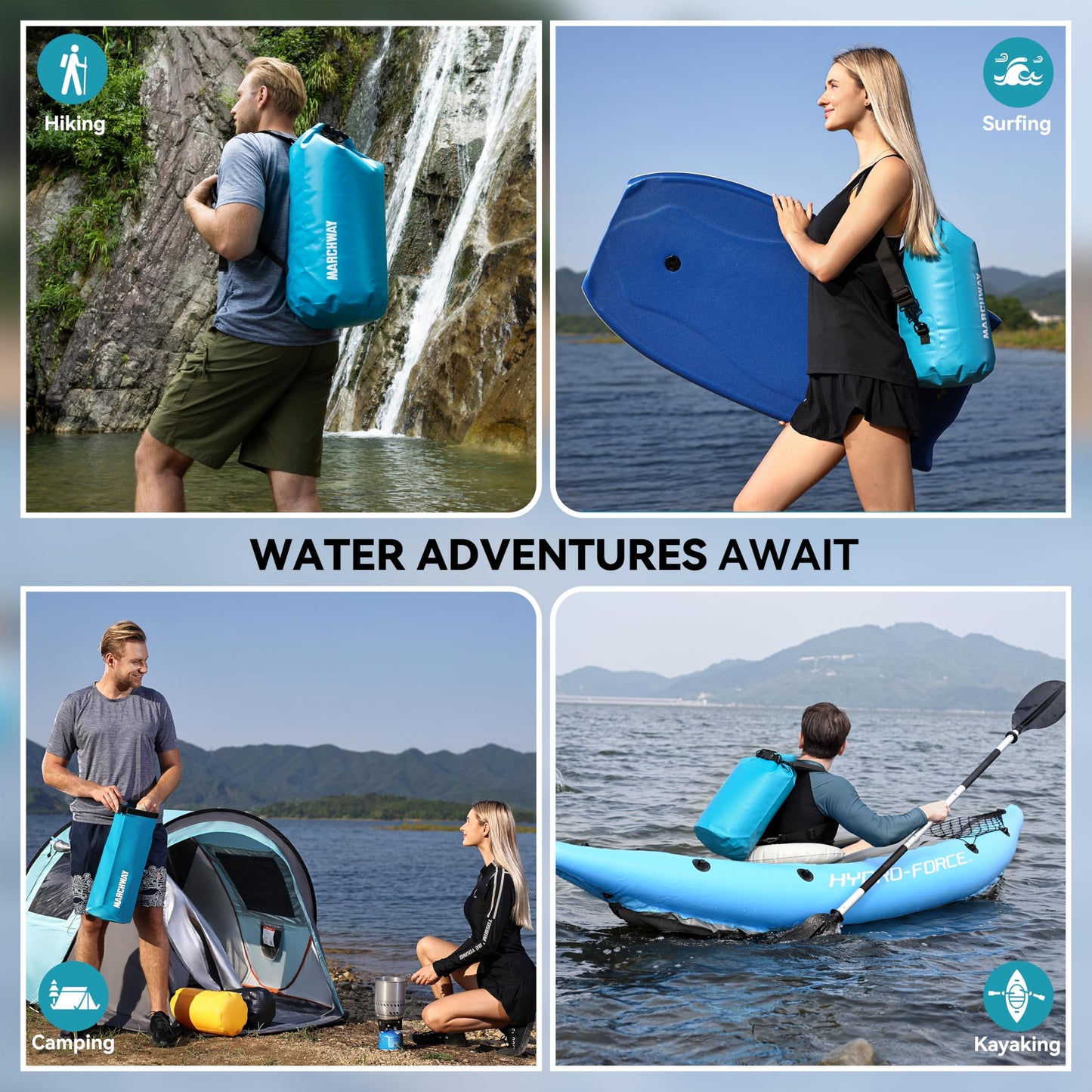 MARCHWAY Floating Waterproof Dry Bag Backpack 5L/10L/20L/30L/40L, Roll Top Sack Keeps Gear Dry for
