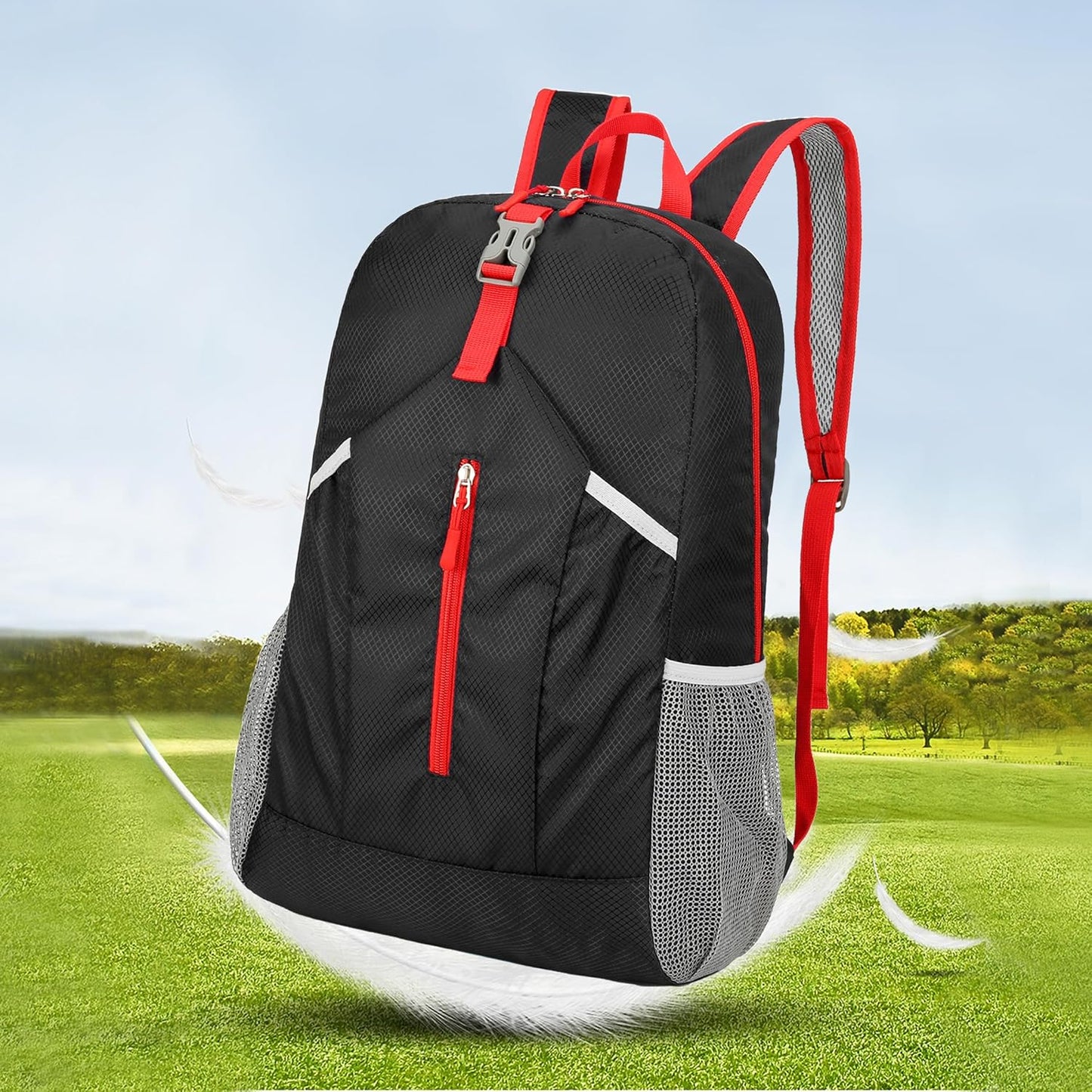 25L Foldable Hiking Backpack Lightweight Packable Basic-Daypack Collapsible Bag Water-Resistant Travel Men Women Camping Cycling Outdoor (Black)
