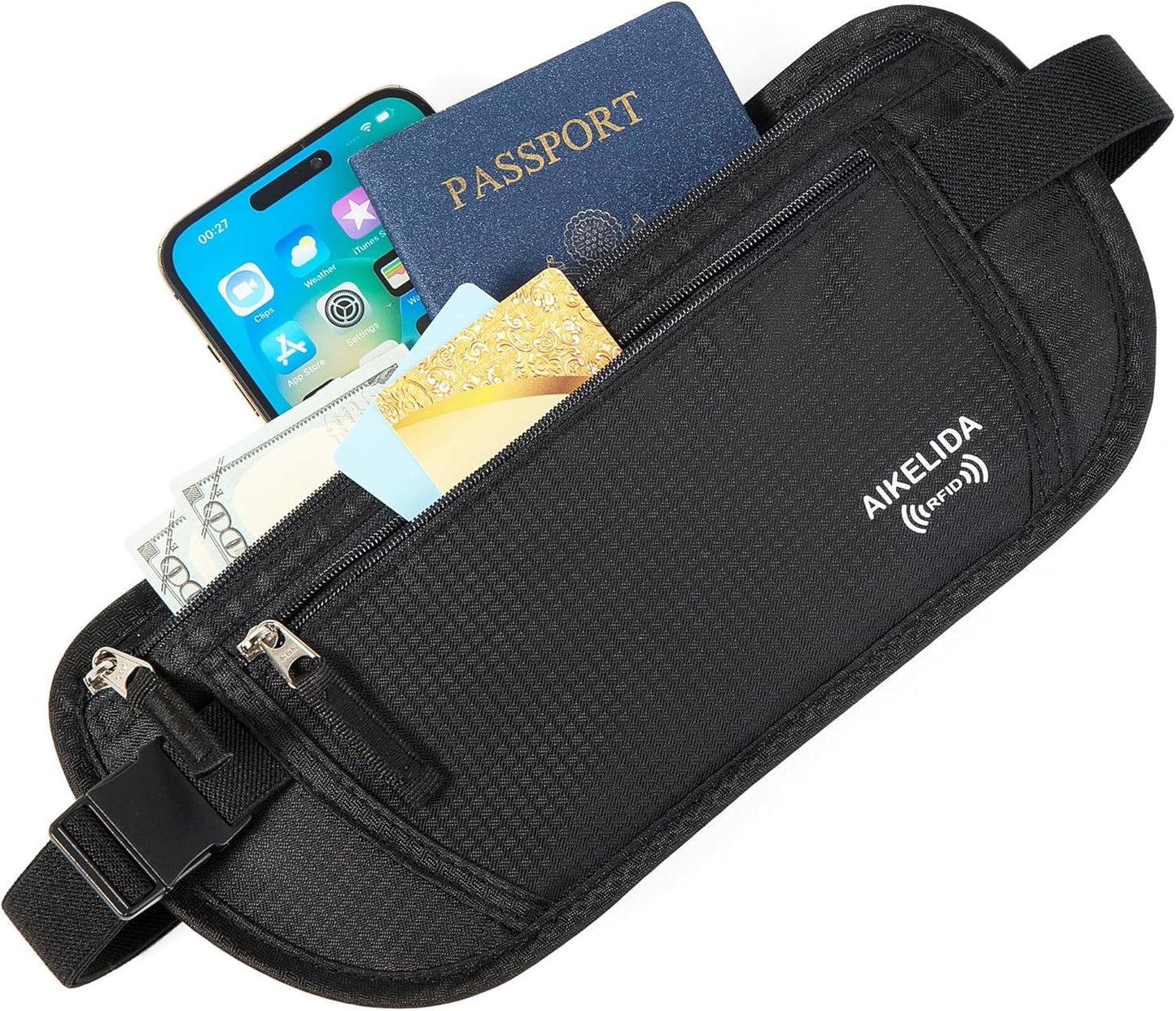 Travel Money Belt - Slim Passport Holder Travel Wallet with RFID Blocking Travel Pouch Undercover