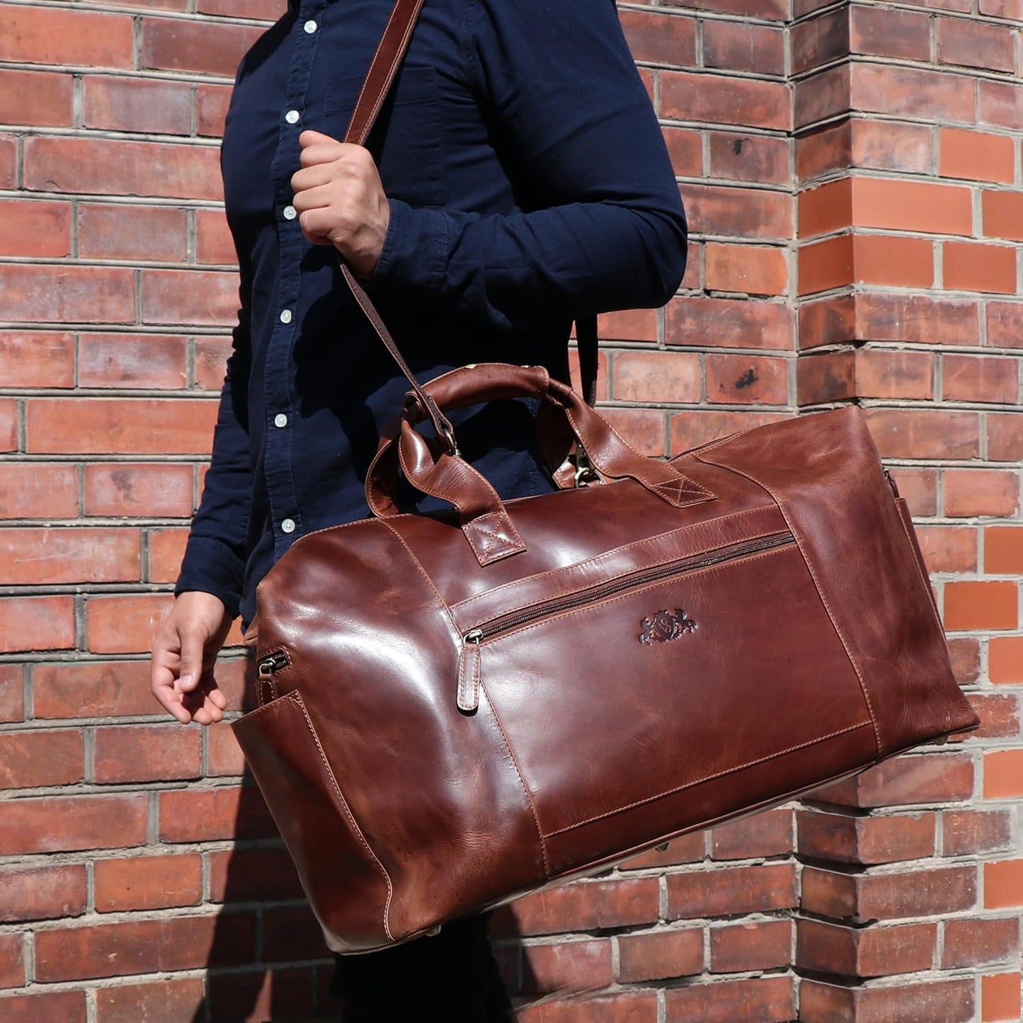 SID & VAIN travel bag holdall BRISTOL XXL duffel bag real leather weekender duffle carry on leather bag Male