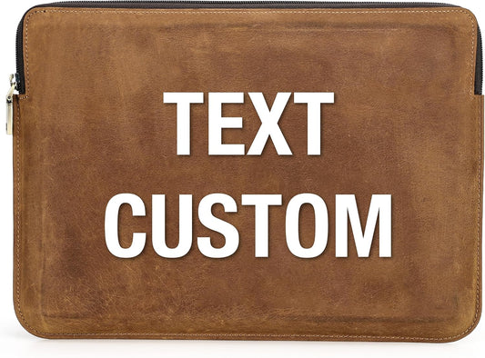 Top Grain Leather Text Customizable Laptop Sleeve Bag, Vintage Design with Multiple Pockets, Fully Handmade, Compatible with MacBook Pro/Air & iPad Pro/Air & Other PC & Accessories