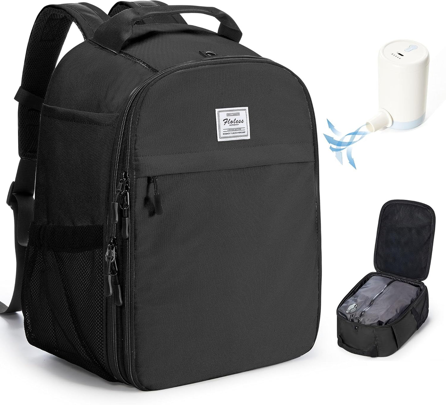 Vacuum Backpack Travel with Pump,Travel Backpack with Vacuum System,Vacuum Seal Compression Bags Clothing Vacpack,United Airlines Personal Item Bag 17x10x9,Laptop Backpacks,Black