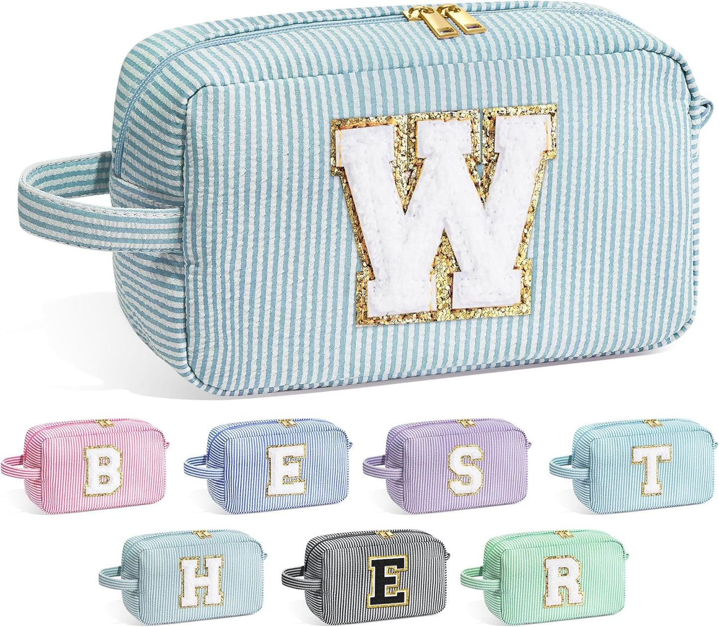 YOOLIFE Travel Makeup Bag - Monogram Initial, Cosmetic Toiletry Bag Pouch, Make Up Case for Her Best Friend, Personalized Gifts