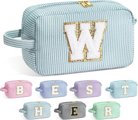 YOOLIFE Travel Makeup Bag - Monogram Initial, Cosmetic Toiletry Bag Pouch, Make Up Case for Her Best Friend, Personalized Gifts