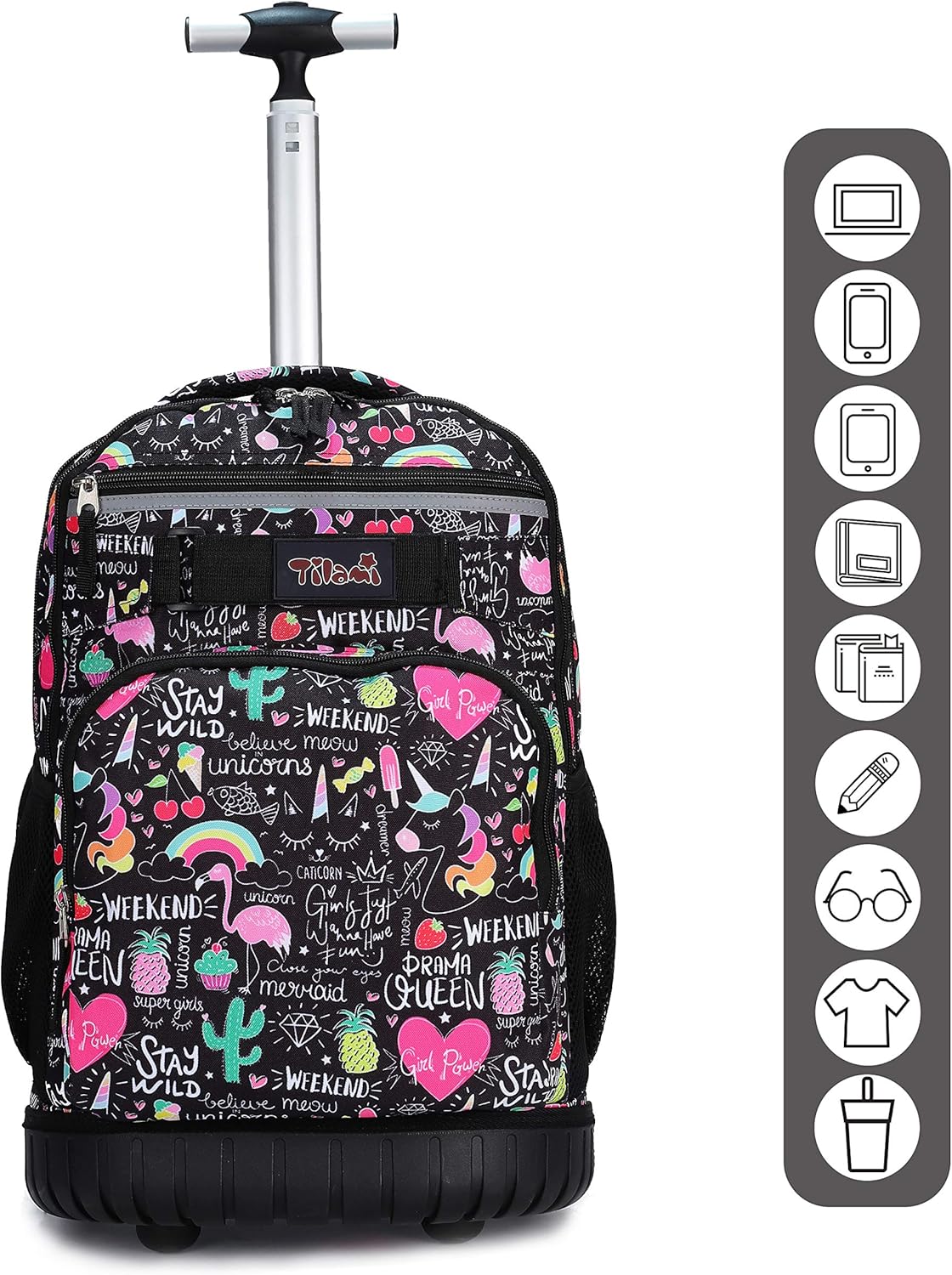 Tilami Rolling Backpack 18 inch Wheeled Backpack School College Student Travel Trip Boys and Girls