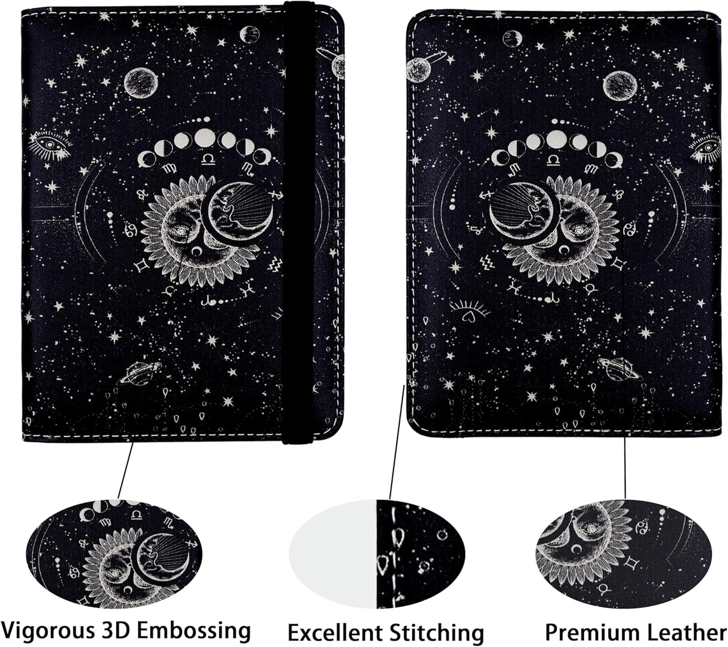 Passport Holder for Women and Men PU Leather Passport Cover for Travel (Sun Moon)