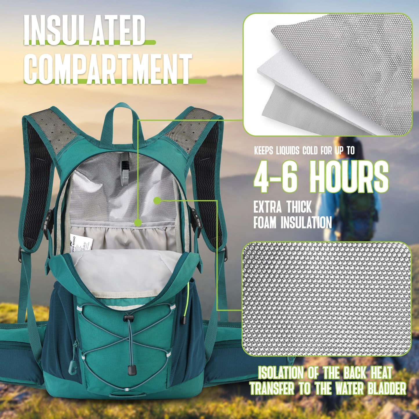 N NEVO RHINO Hydration Backpack, 18L Hiking Backpack with 3L Water Bladder