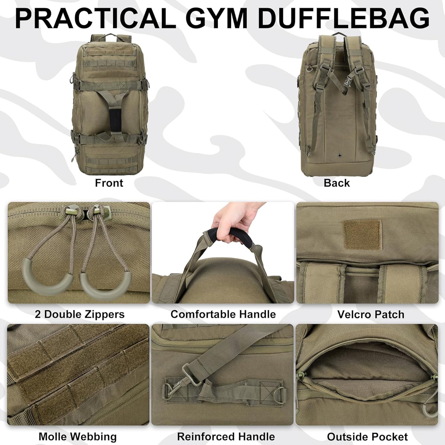 Gym Bag Duffle Bags Backpack Travel Duffle Bag with Weekend Overnight Bag for Outdoor Tactical Sports Travel Camping Hunting (Green, 60L)