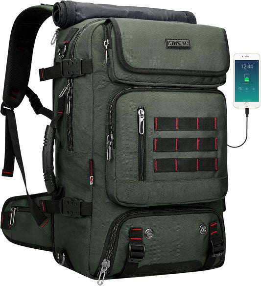 WITZMAN Carry on Travel Backpack for Men Women Airline Approved Convertible Nylon Duffle Backpack Luggage Bag (B682 Army Green)