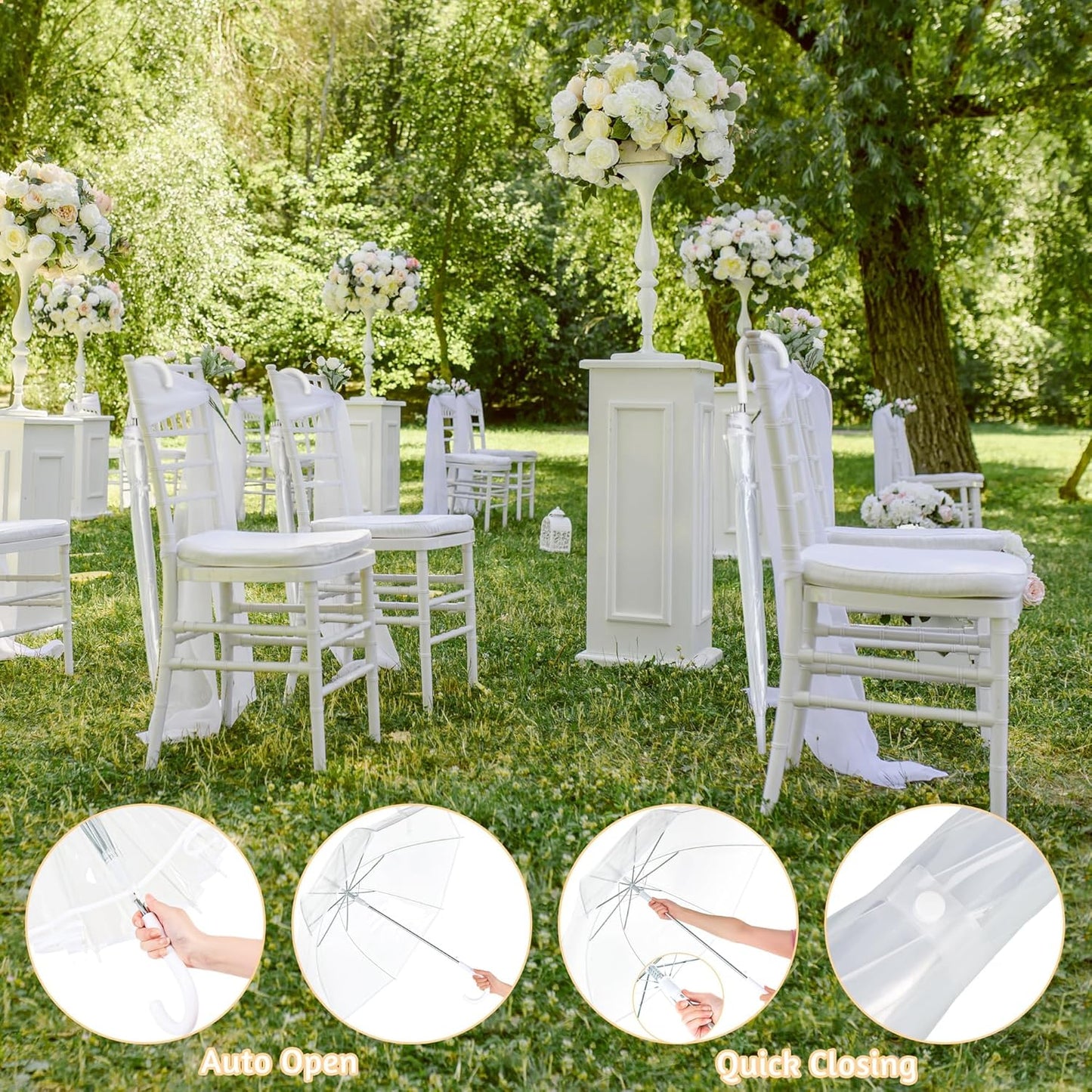 Aodaer Clear Wedding Umbrella with Foldable Storage Box Transparent Auto Open Stick Umbrellas Windproof Large Canopy Umbrella with J Hook Handle for Outdoor Activities, Wedding Photography