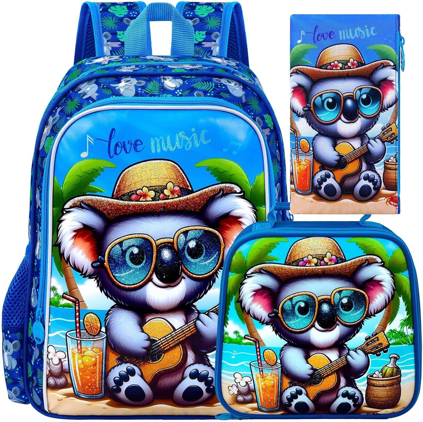 3PCS Boys Backpack, Water Resistant Kids Bookbag Set with Lunch Box, Cute School Bag for Preschool Toddler
