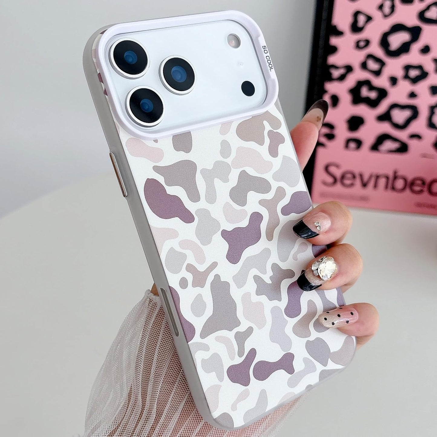 for iPhone 17 Pro Case, Vintage Camo Pattern Design for Men Boys Teens, Cool Camouflage Shockproof Protective Cover for Girls Women - White