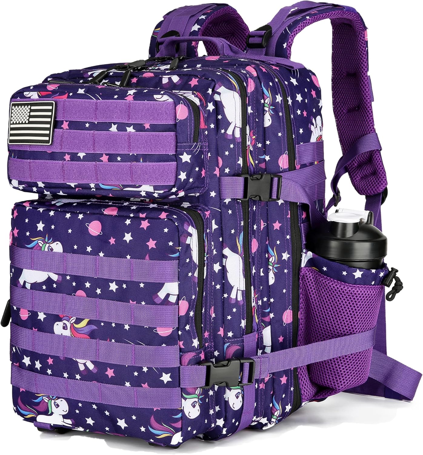 25L Tactical Military Backpack Small Travel Rucksack for Men and Women Assault Pack Bug Out Bag Molle Daypack Gym Backpack with Bottle Holder (Purple Pony)