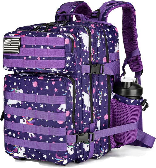 25L Tactical Military Backpack Small Travel Rucksack for Men and Women Assault Pack Bug Out Bag Molle Daypack Gym Backpack with Bottle Holder (Purple Pony)