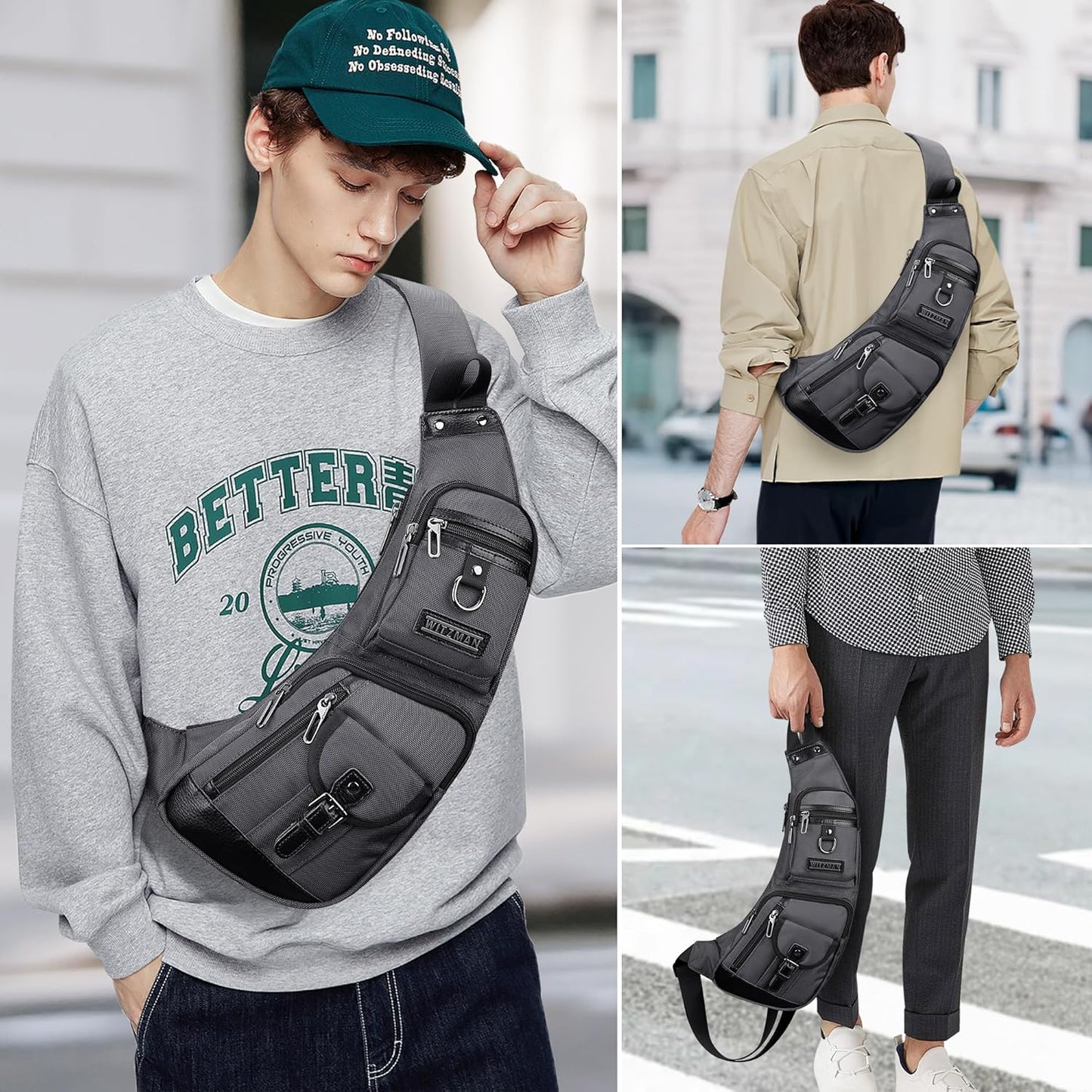 WITZMAN Sling Bag for Men Crossbody Bags Travel Slim Chest Bag One Strap Lightweight Casual Daypack