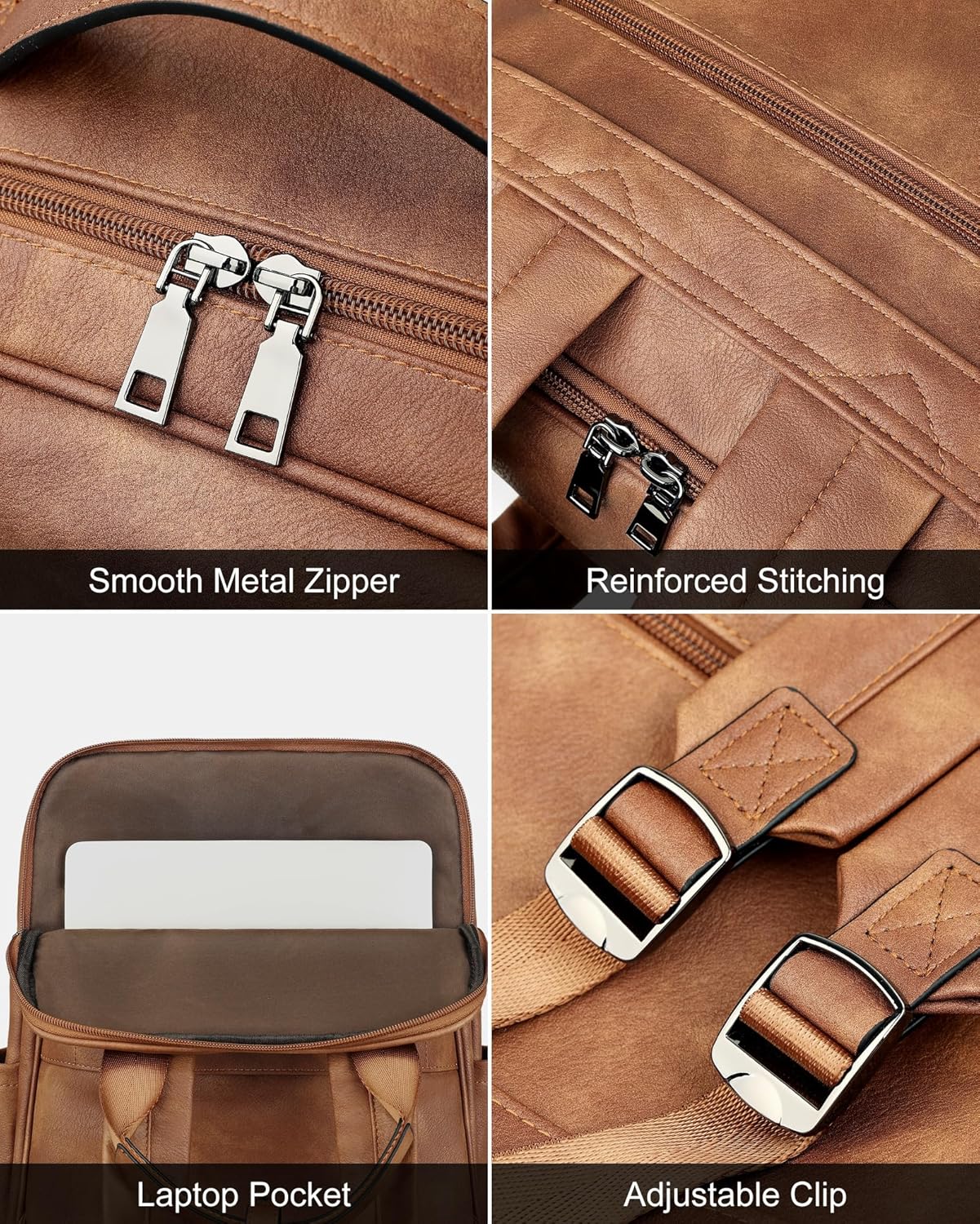 MASINTOR 15.6 inch PU Leather Laptop Backpack Purse for Women, Large College Casual Backpack Travel