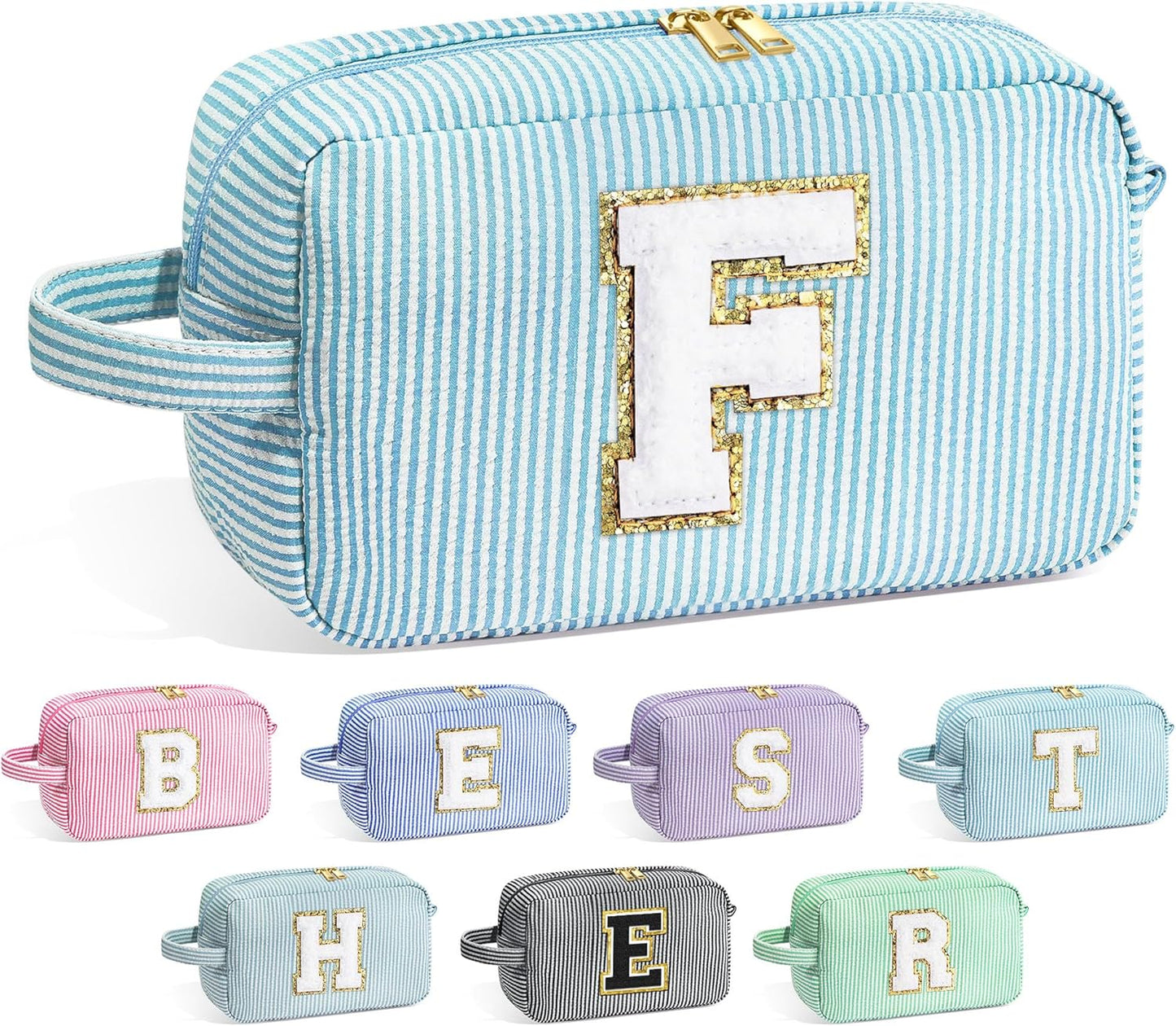 YOOLIFE Gifts for Friends - Personalized Best Friend Birthday Gifts for Women Her Friend Friendship, Sister Gifts from Sister, Personalized Monogram Initial Blue Makeup Bag Cosmetic Toiletry Bag F