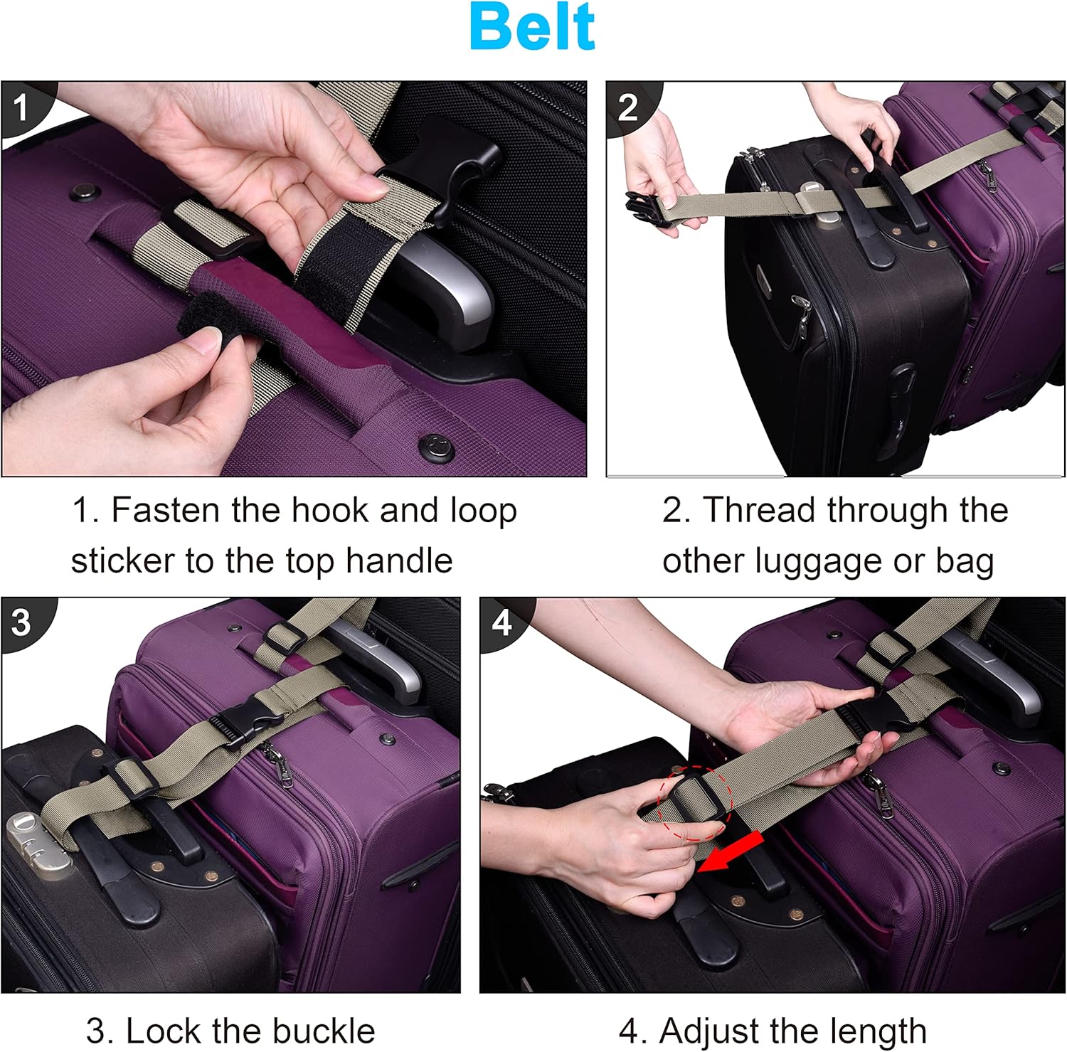 Wisdompro 2 Pcs Add a Bag Luggage Strap, Heavy Duty Adjustable Suitcase Belt Travel Attachment