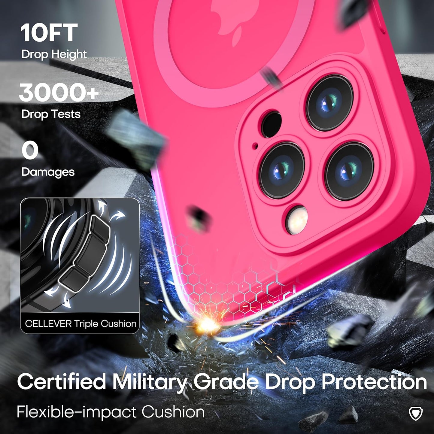 CellEver Strong Magnetic for iPhone 15 Pro Max Case [Camera Protection] [Military Grade Drop Tested] [Compatible with MagSafe] Slim Translucent Matte Phone Case (6.7") - Hot Pink