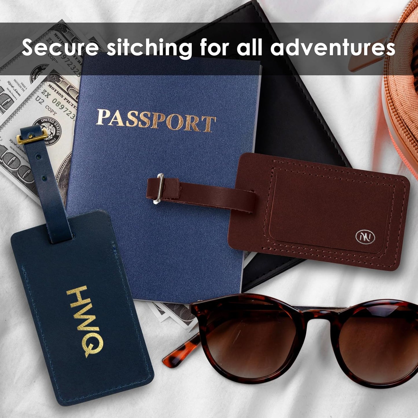 Personalized Leather Luggage Tag – Custom Engraved Monogrammed Travel Bag Tag, Handmade Premium Leather with Secure Strap, Durable Travel Accessory Gift for Men Women Travelers – Made in USA