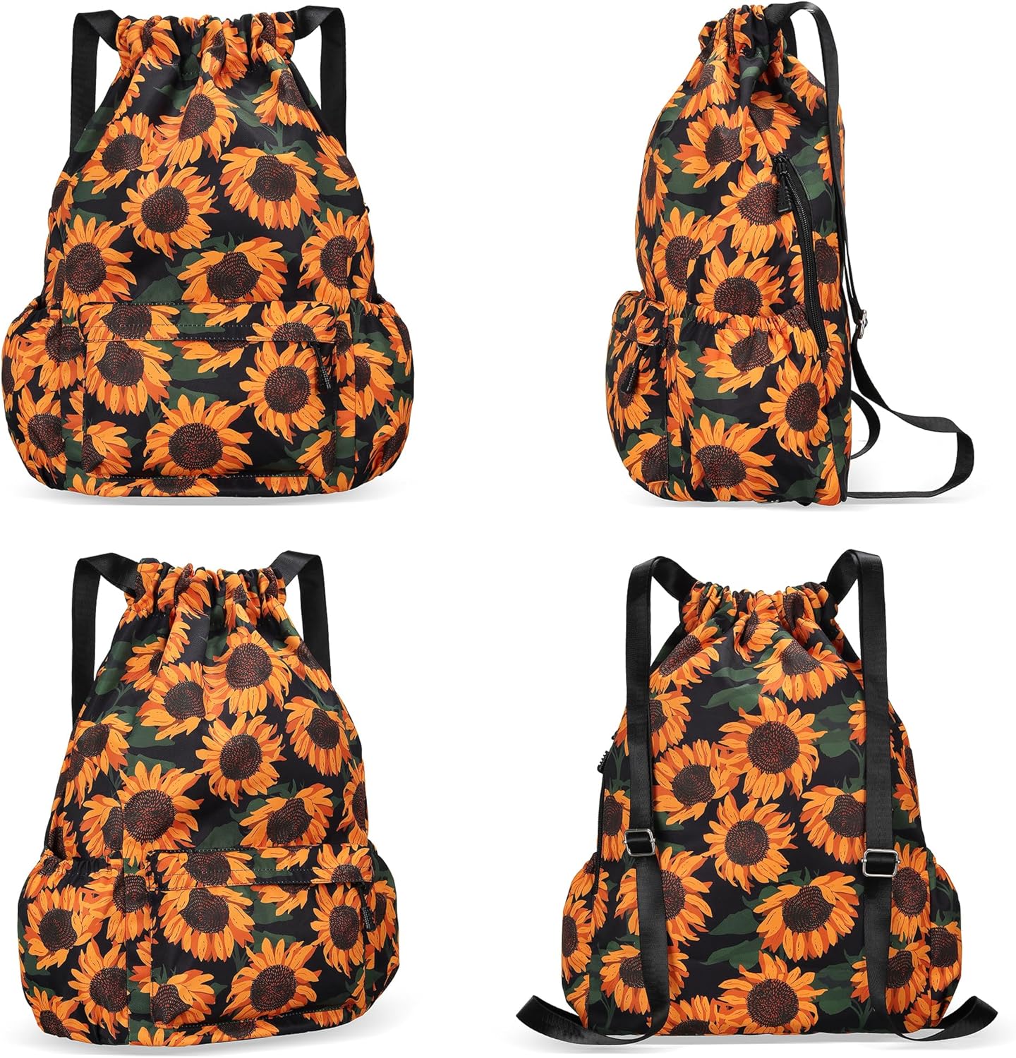 Drawstring Backpack for Women Drawstring Gym Bag Water Resistant Small Cinch Sack Pull String Backpack Bag (Sunflower)