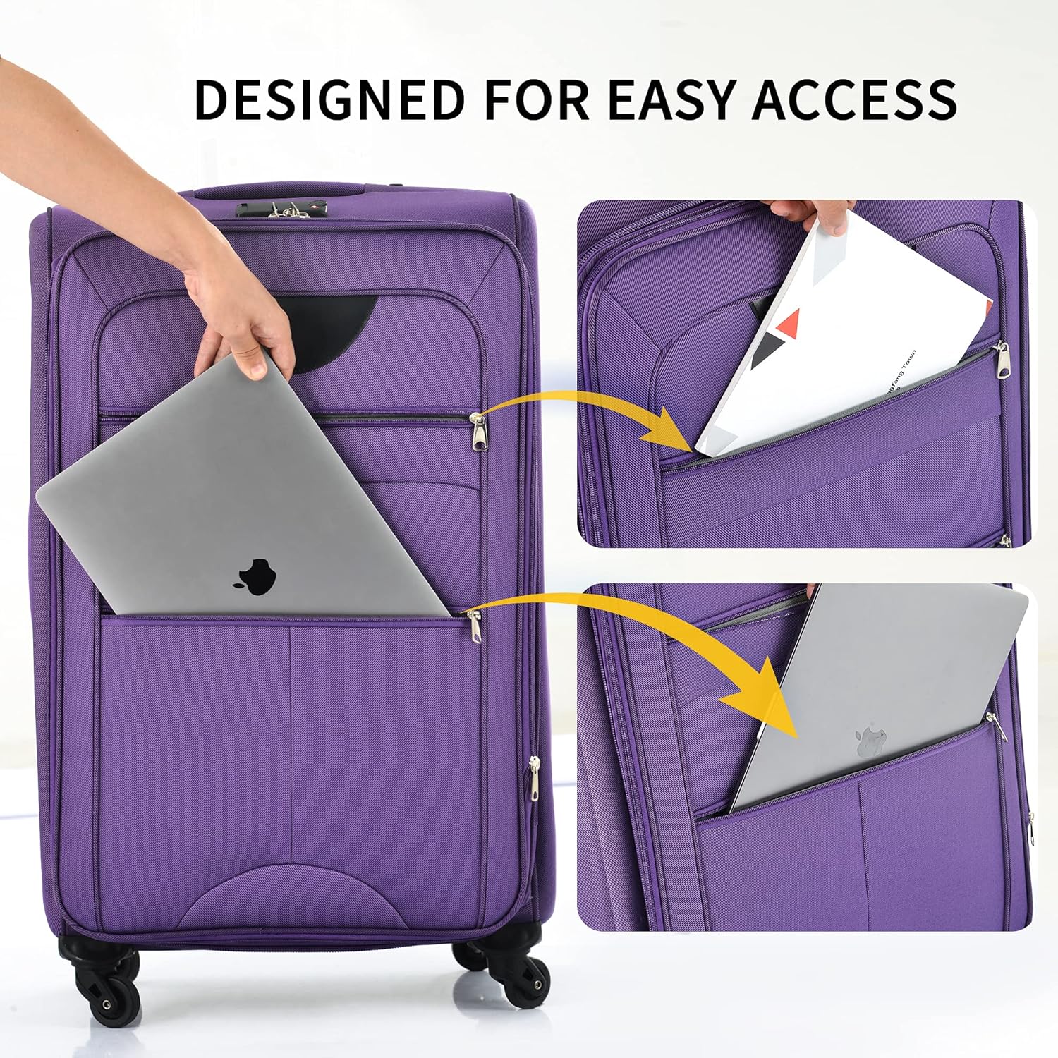 Merax Softside Luggage Set Softshell Lightweight 3 Piece Spinner Suitcase 22" 26" 30" Purple