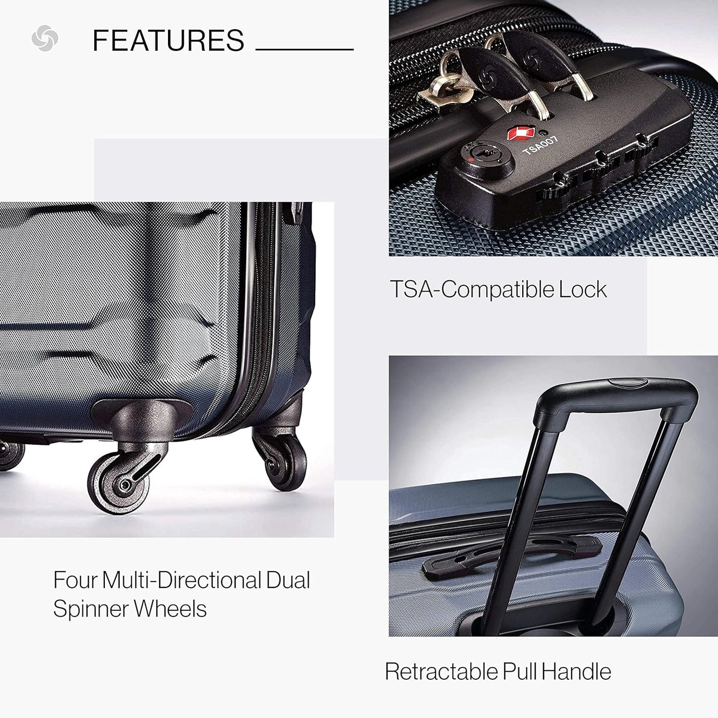 Samsonite Omni PC Hardside Expandable Luggage with Spinner Wheels, Teal, Checked-Large 28-Inch