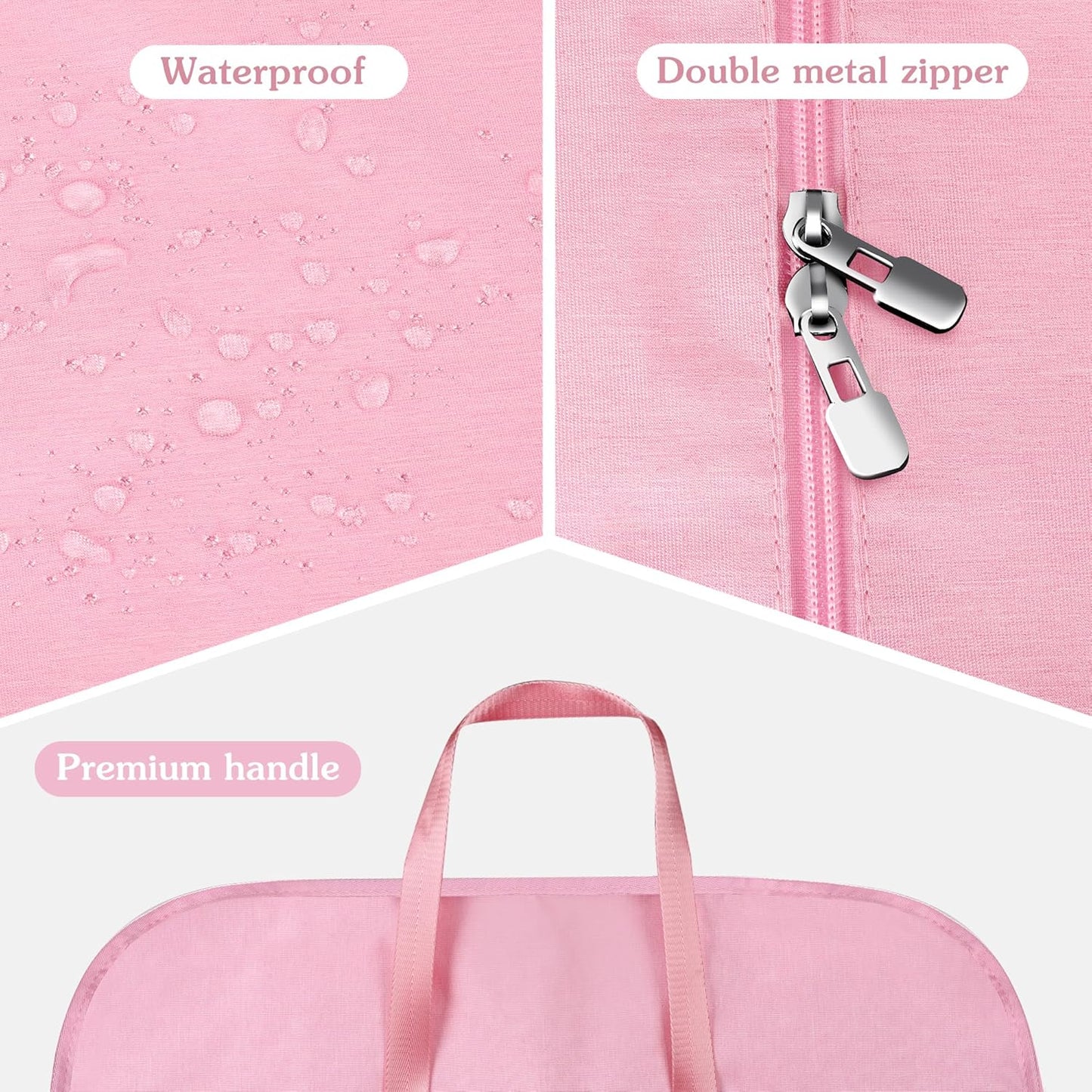 60 Inch Heavy Duty Tear Resistance Wedding Dress Bag for Wedding Travel, Waterproof Dress Cover for Closet Wardrobe. Garment Bag for Gowns, Tuxedos, Dress, Long Coats. Pink, 60 Inch.