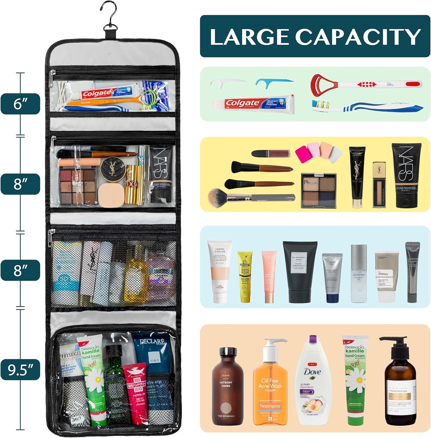 PAVILIA Travel Hanging Toiletry Bag for Women Men, Large Capacity Makeup Bag Kit, Waterproof