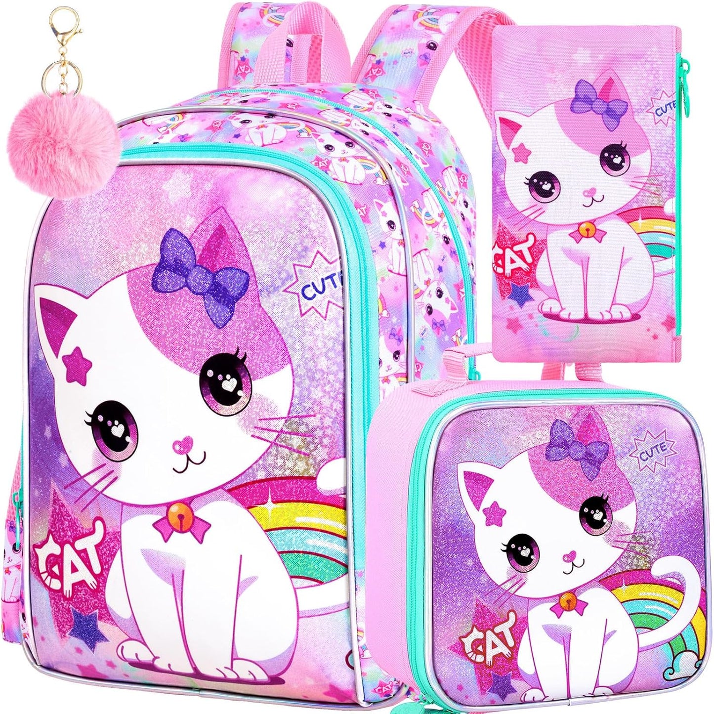 3PCS Kids Backpacks for Girls, 16" Little Kid Preschool School Bookbag and Lunch Box - Unicorn/Mermaid/Flamingo