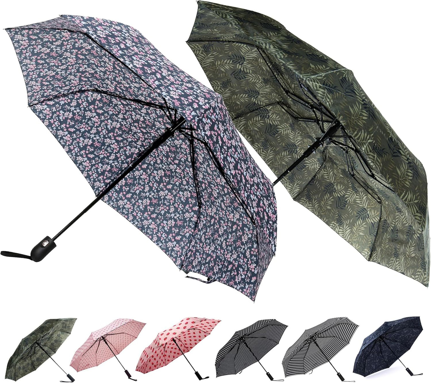 Nollia Windproof Automatic Travel Umbrella, Compact Portable with Reinforced Ribs for Sun & Rain