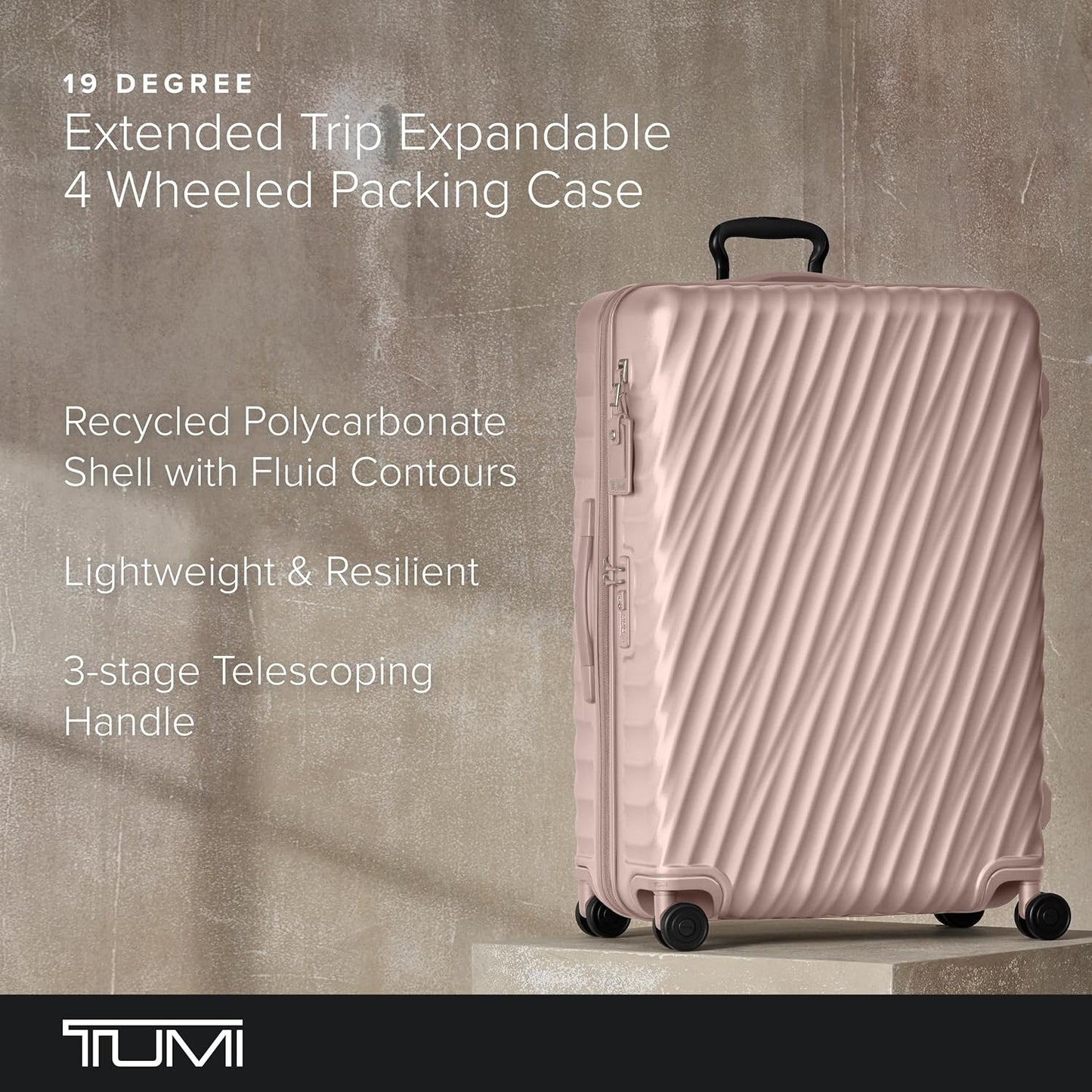 TUMI - 19 Degree Extended Trip Expandable 4 Wheel Packing Case - Durable Hard Shell Zipper Expansion Checked Bag - Suitcase - Mauve Texture